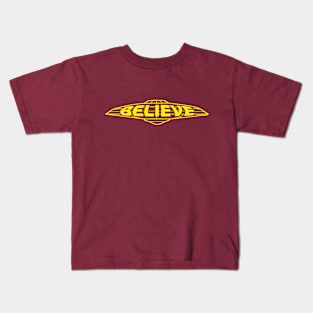 UFO Believe (yellow print) Kids T-Shirt